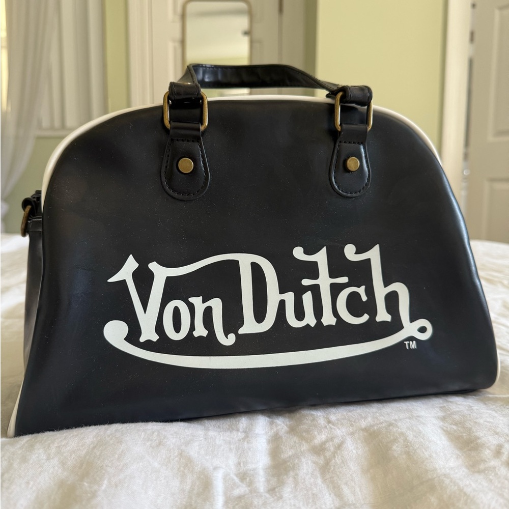 Von Dutch Black and White Logo Bag